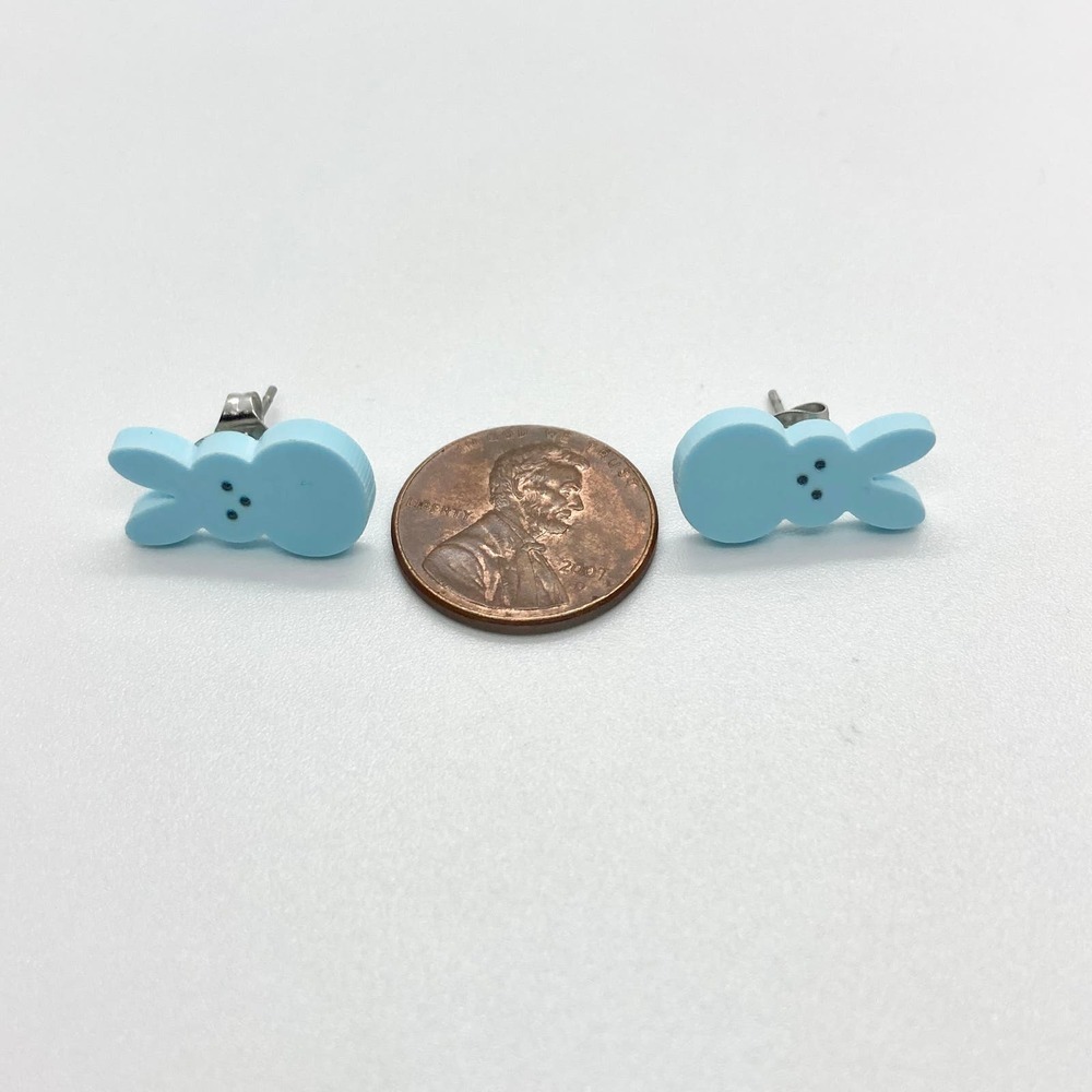 Blue Peeps Easter Bunny Rabbit Stud Earring Pair - Picture 6 of 7
